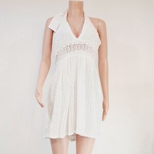 Free People White Crochet Halter Dress Sz 12